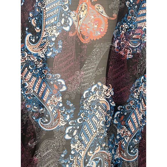 Sheer Paisley Open-Front Kimono Cardigan XXL Lightweight Boho Purple Blue Black - Picture 13 of 15